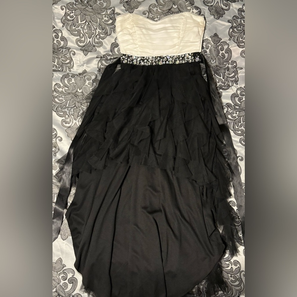 Teeze Me Strapless High-Low Homecoming Dress, Black&White
